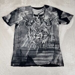 VTG Y2K Affliction Puppet Master God Vs Devil Demon Shirt Mens XL Black Preowned